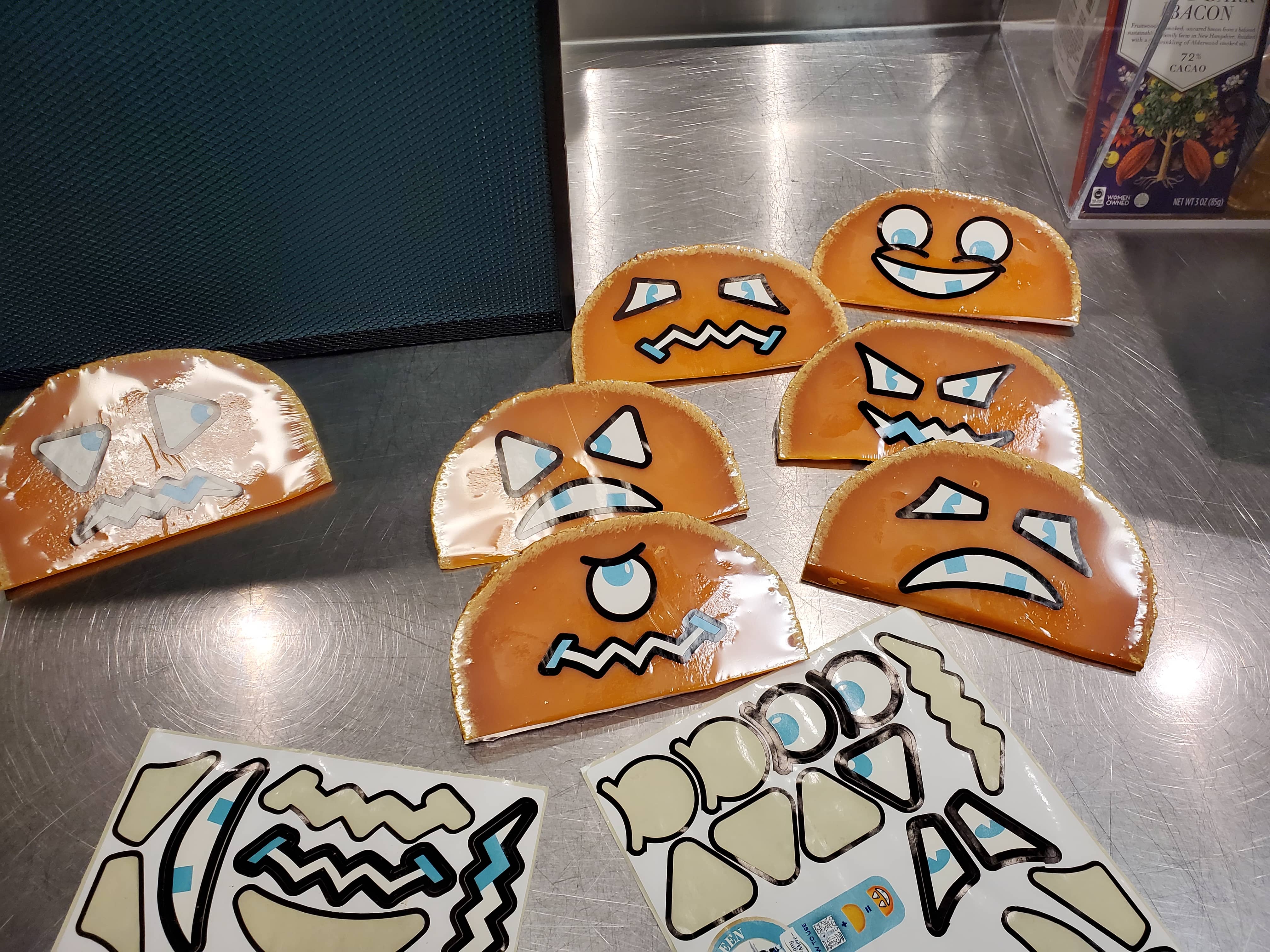 I put some funny faces on cheese at work!